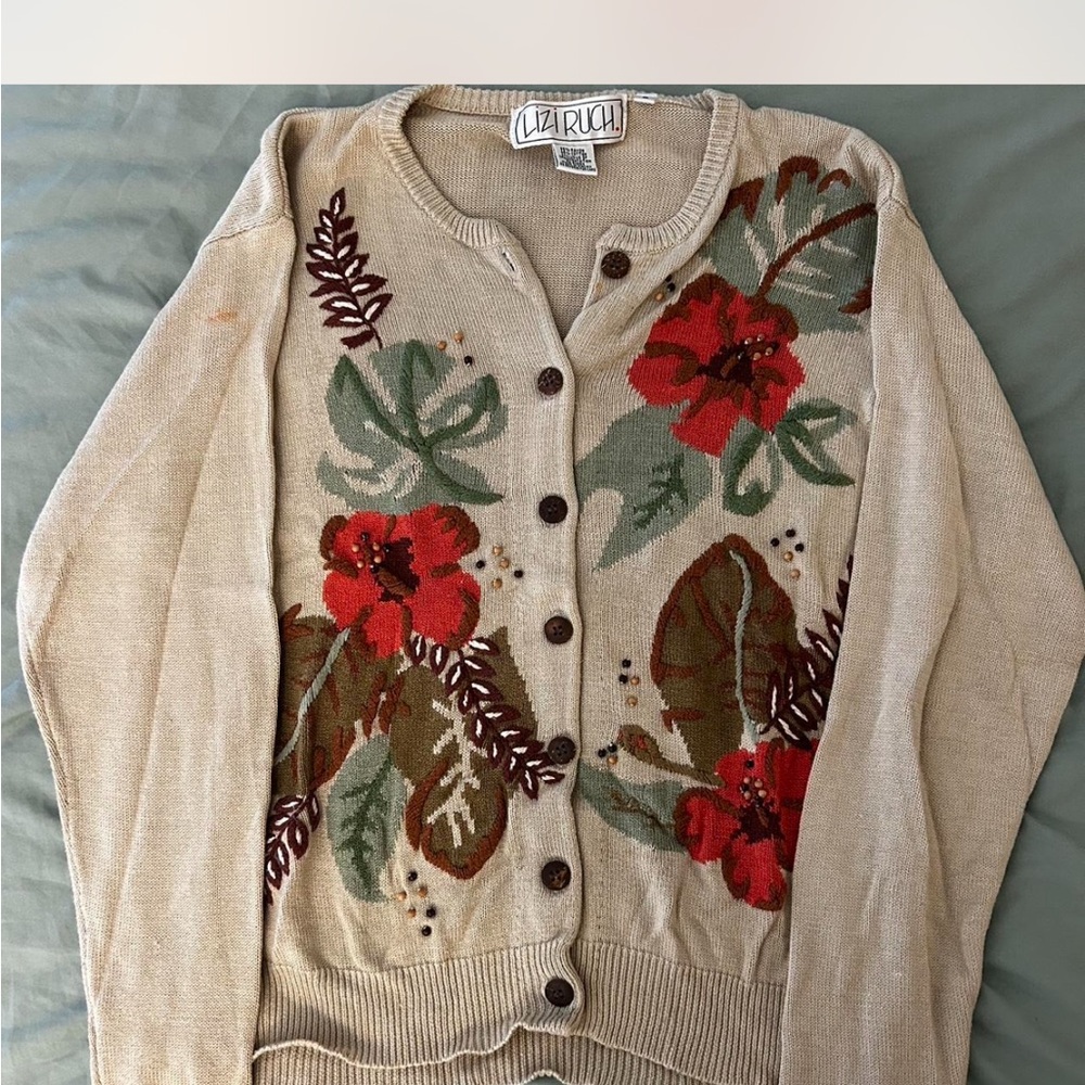 Beige Floral Cardigan